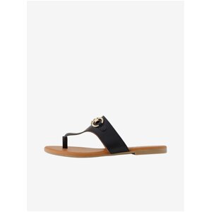 Black Leather Flip-Flops Pieces Vira - Women