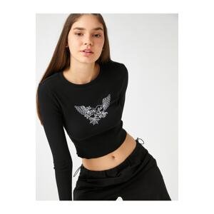 Koton Long Sleeved T-Shirt with Crop Crew Neck Print