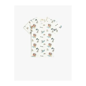 Koton Summer-Theme T-Shirt with Short Sleeves, Crew Neck Cotton