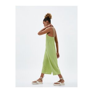 Koton Wide Leg Jumpsuit with Straps Square Collar, Pockets Linen Blend.