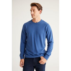 ALTINYILDIZ CLASSICS Men's Indigo Standard Fit Normal Cut, Crew Neck Knitwear Sweater.