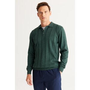 AC&Co / Altınyıldız Classics Men's Green Slim Fit Slim Fit Polo Neck Cotton Patterned Knitwear Sweater