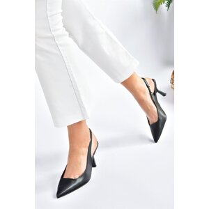 Fox Shoes Women's Black Leather Heeled Shoes