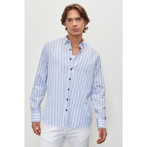 ALTINYILDIZ CLASSICS Men's White-blue Slim Fit Slim Fit Buttoned Collar Seekerchief Shirt