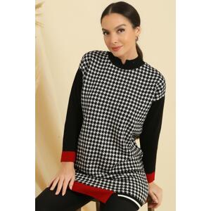 By Saygı Houndstooth Patterned Striped Sleeves and Hem Comfort Fit Knitwear Tunic