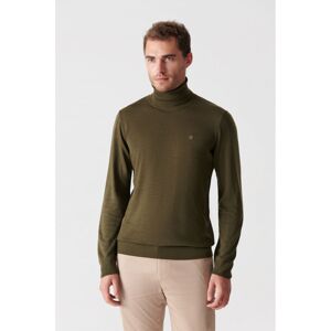 Avva Khaki Unisex Knitwear Sweater Full Turtleneck Non Pilling Regular Fit