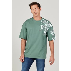 AC&Co / Altınyıldız Classics Men's Khaki Oversize Loose Cut Crew Neck 100% Cotton Printed T-Shirt