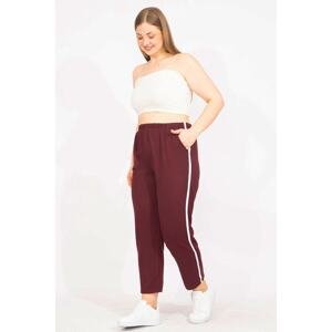 Şans Women's Claret Red Plus Size Side Stripe Tracksuit Bottom