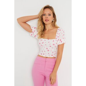 Cool & Sexy Women's Floral Crop Blouse White