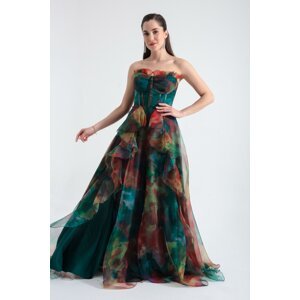 Lafaba Women's Green Strapless Organza Long Evening Dress