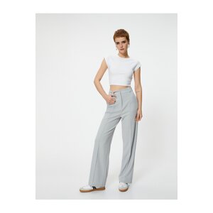 Koton Fabric Trousers High Waist Wide Leg Comfortable Fit Ribbed Pocket