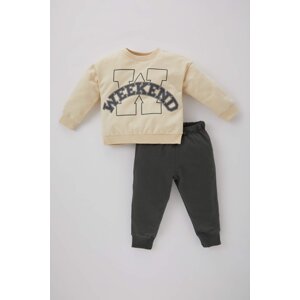 DEFACTO 2 piece Regular Fit Crew Neck Slogan Knitted Set