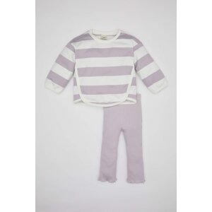 DEFACTO 2 piece Regular Fit Crew Neck Striped Knitted Set