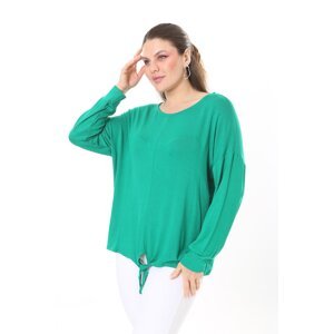 Şans Women's Plus Size Green Front Tied Long Sleeve Blouse