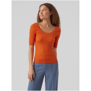 Women's orange ribbed basic T-shirt VERO MODA Estela - Women