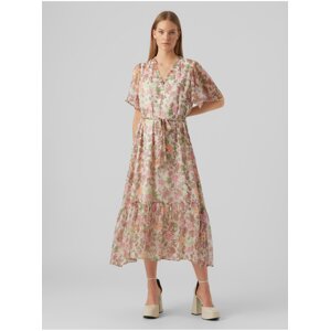 Women's cream floral mididress VERO MODA Silo - Women