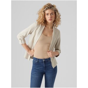 Beige women's blazer with linen blend Vero Moda Jesmilo - Women