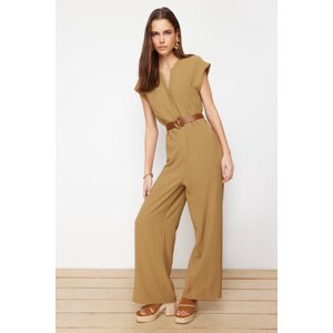 Trendyol Khaki Belted Sleeveless Maxi Woven Jumpsuit