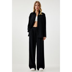 Happiness İstanbul Women's Black Seasonal Woven Shirt Palazzo Pants Suit