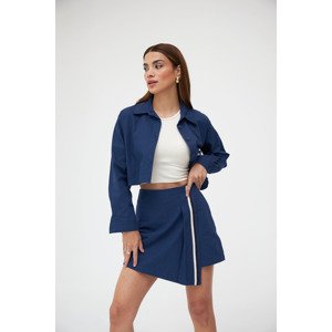 Laluvia Navy Blue Cotton Front Stripe Detailed Shirt-Shorts Skirt Set