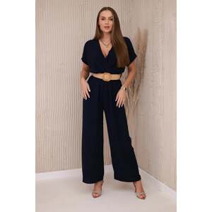 Jumpsuit with decorative belt at the waist navy