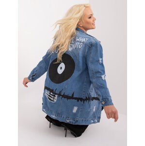 Blue plus size denim jacket with lettering