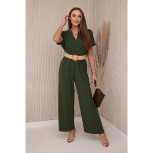 Jumpsuit with a decorative belt at the khaki-colored waistband