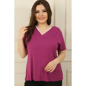 By Saygı Double V-Neck Plus Size Blouse