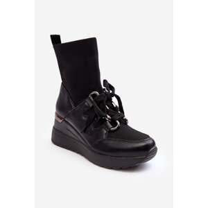 Women's ankle wedge boots with sock black Heladina