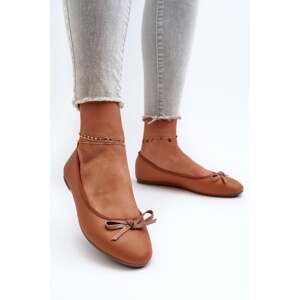 Eco-friendly leather ballet flats with bow camel sandelal