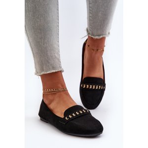 Shiny women's loafers with chain, black Aredilla