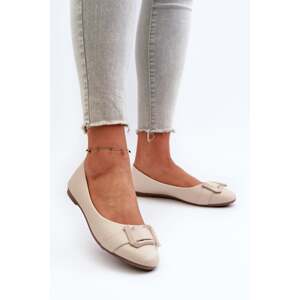 Light beige eco leather ballerinas with belt and Cadwenla embellishment