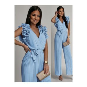 Pleated jumpsuit with ruffles, blue