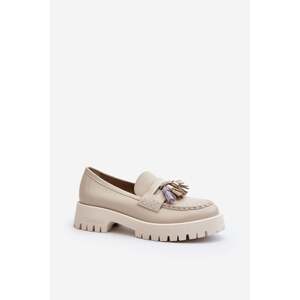 Women's leather loafers with fringes CheBello beige