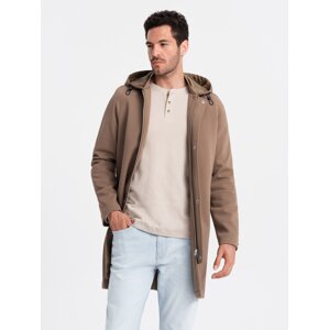 Ombre Men's hooded coat in fine stripe - coffee