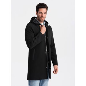 Ombre Men's hooded coat in fine pinstripe - black