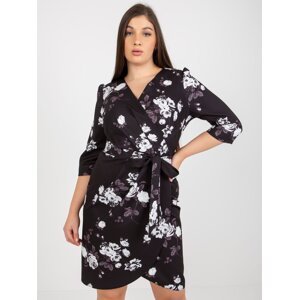 Black Oversized Floral Wrap Dress