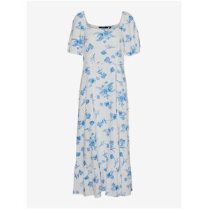 Women's white and blue floral maxi dress with linen blend Vero Moda Mymil - Women