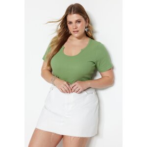 Trendyol Curve Dark Mint Collar Detailed Ribbed Knitted T-shirt