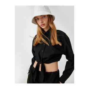 Koton Crop Poplin Shirt with Tie Front Long Sleeved Buttons