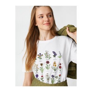 Koton Floral Printed T-Shirt Crew Neck Short Sleeved