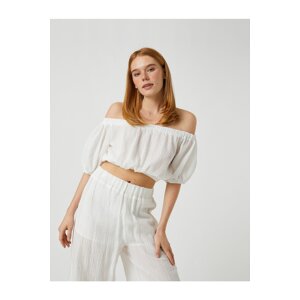 Koton Open Shoulder Crop Blouse Balloon Sleeve