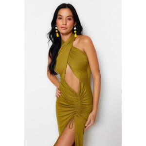 Trendyol Khaki Fitted Maxi Knitted Cut Out/Window Beach Dress