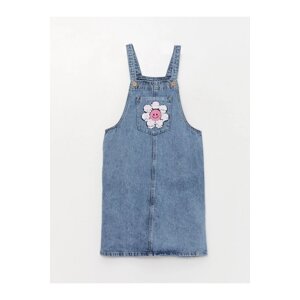 LC Waikiki Square Collar Embroidered Girls' Jean Lobe Dress.