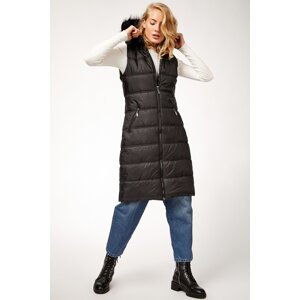 Bigdart Women's Black Hooded Fur Puffer Vest