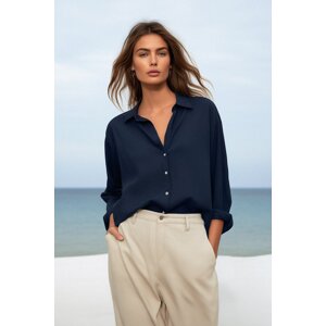 Trendyol Navy Blue Basic Oversize Wide Fit Woven Shirt