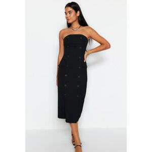 Trendyol Black Straight Cut Button Detail Strapless Midi Woven Dress