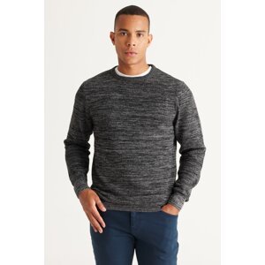 ALTINYILDIZ CLASSICS Men's Black-gray Standard Fit Normal Cut Crew Neck Rice Knit Patterned Knitwear