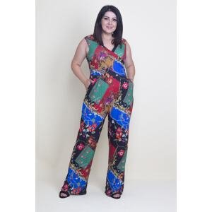 Şans Women's Large Size Colorful Wrap Collar Colorful Jumpsuit