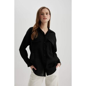 DEFACTO Oversize Fit Shirt Collar Crinkle Fabric Long Sleeve Shirt